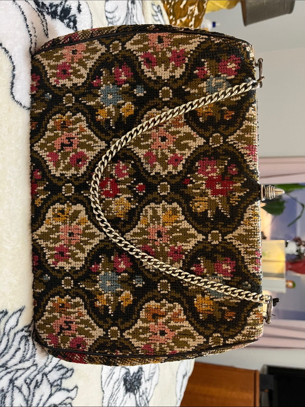 1960’s Tapestry Floral Chain Shoulder Bag - Multicolor-medium size
